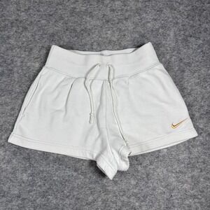 Nike Phoenix Fleece Shorts White Good Gold Swoosh High Rise Womens Small